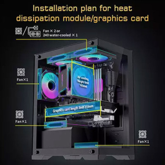 OVO CC4315-B ARGB Infinity Fan Ice Gaming Case (Black)